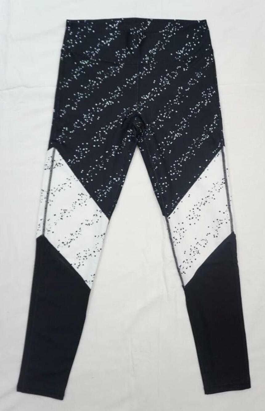 FABLETICS WOMEN M BLACK/WHITE BROGAN LEGGINGS/PANTS MESH SIDE NEW